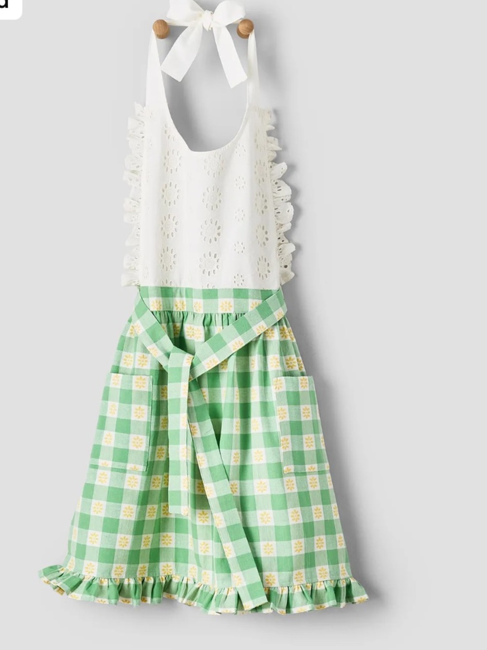 Sur La Table cotton Gingham Floral Apron OS